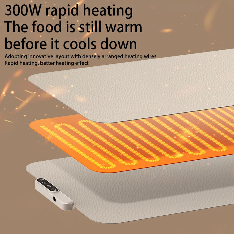 TINSOL Food Warmer Pad Foldable Silicone Heating Pad Portable Meal Cart Insulation Pad 8-Level Temperature Adjustment
