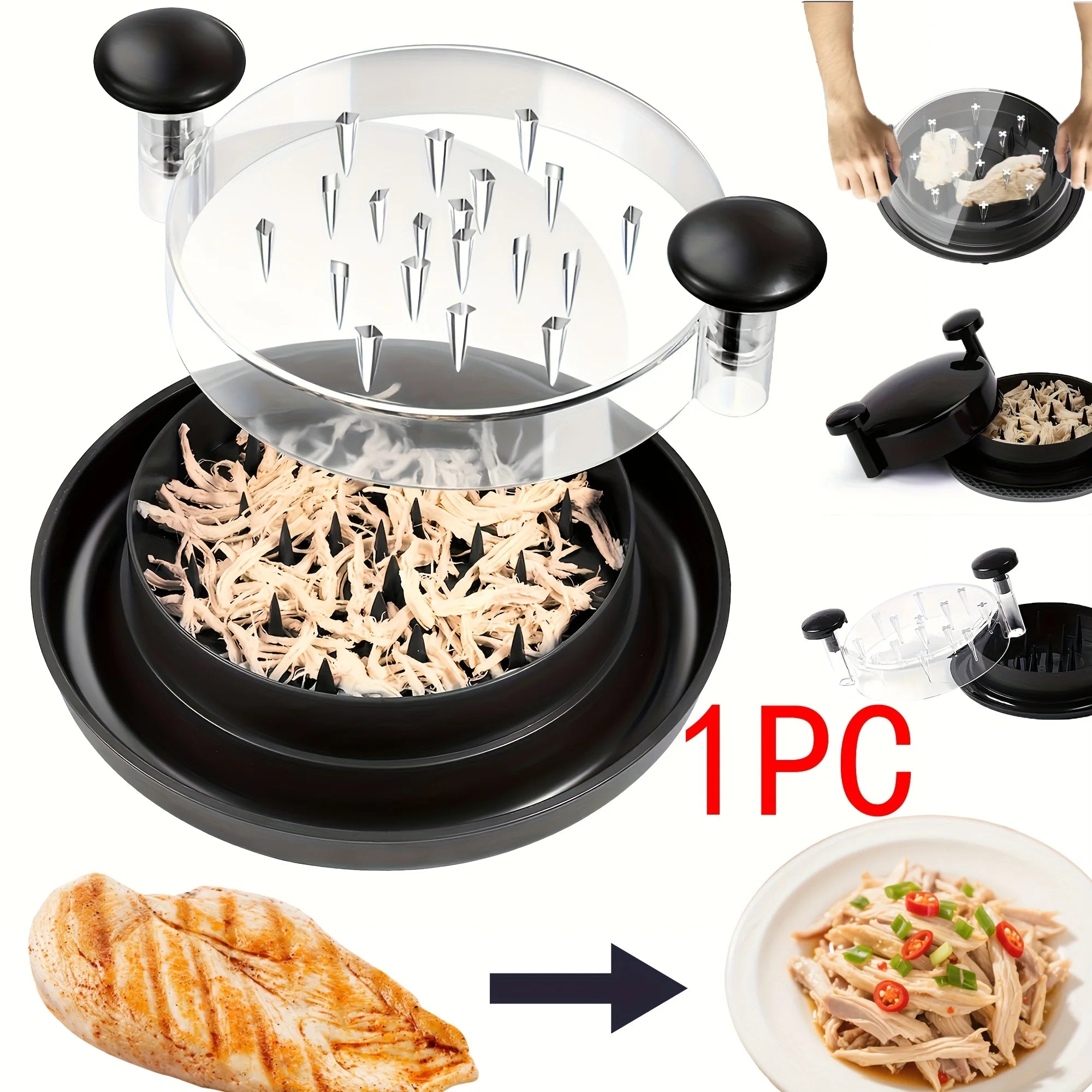 Upgraded Chicken Shredder with Transparent Cover, Large Non-Slip Blade for Meat & Vegetables, Easy to Clean